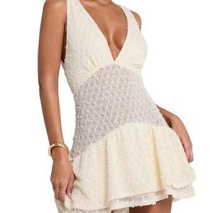 Women's Summer Crochet Knit Deep V Neck Party Cocktail Wedding Guest Mini Dress